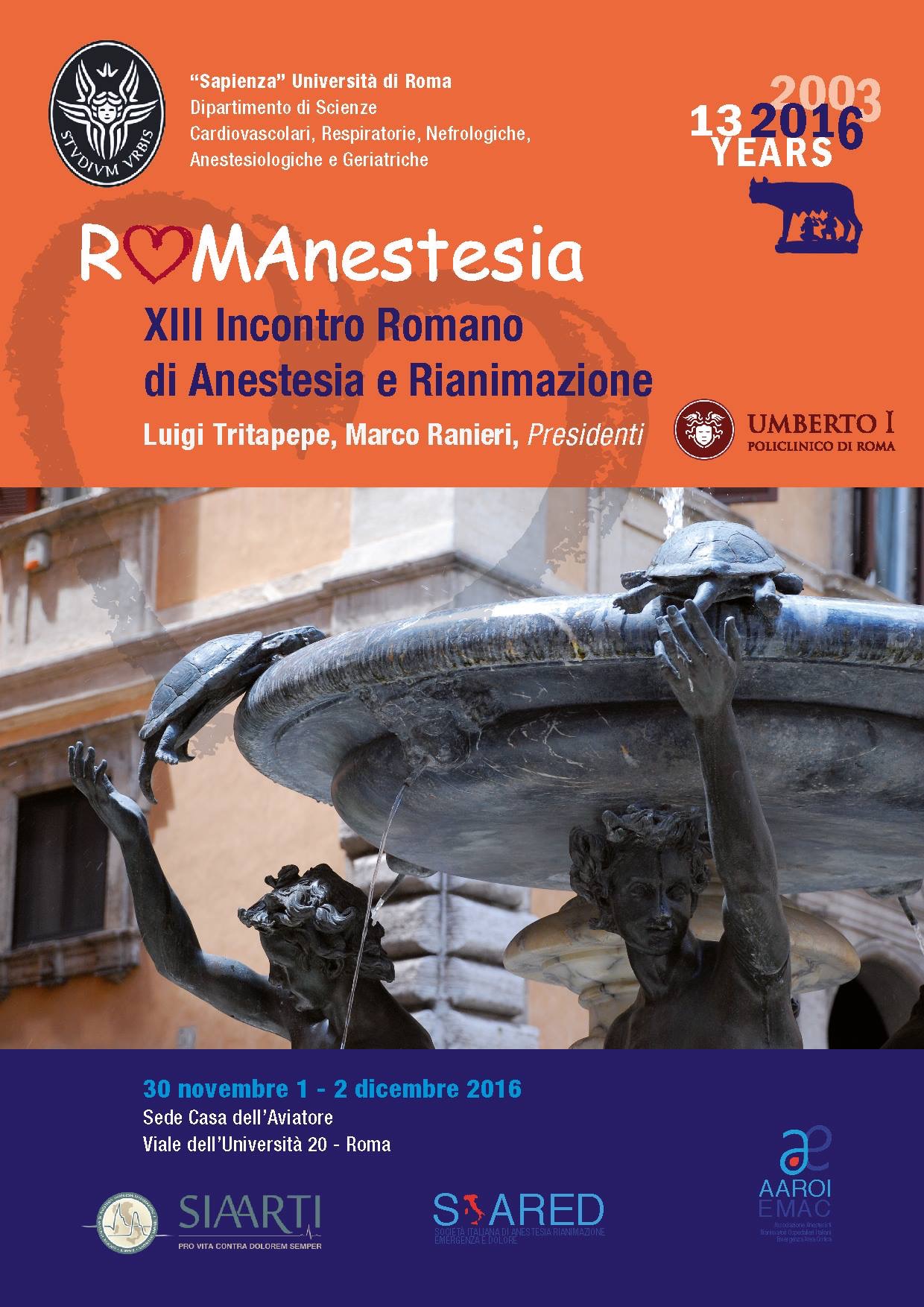 RomAnestesia 2016 , Roma, Casa dell’Aviatore, 30/11_1-2/12/2016